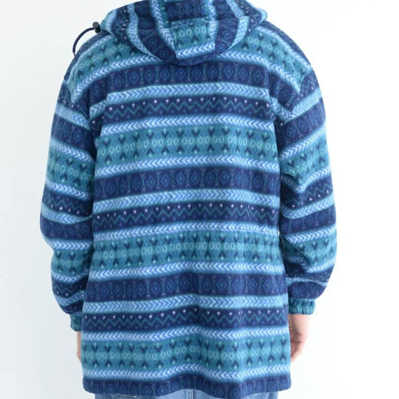 Vintage 90S Cabin Creek Blue & Teal Fleece Zip Up Hooded Sweater Size Small - Picture 2 of 11